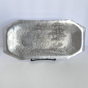 1998 Wendell August Forge 75th Anniversary Covered Bridge Scene Aluminum Tray
